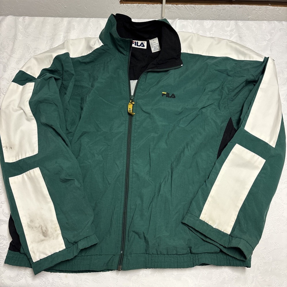 Vintage Fila Colorblock Windbreaker Track Jacket Full Zip Green‎ White Tennis L
